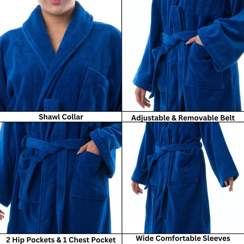 Alpine Swiss Blair Womens Cotton Terry Cloth Bathrobe Shawl Collar Velour Spa Robe BLU SM - Image 3